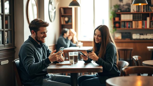 Des célibataires en France comparent des applis de rencontre sur leur téléphone