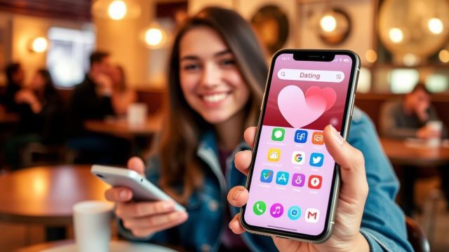 Smartphone affichant l'écran d'accueil d'une application de rencontre