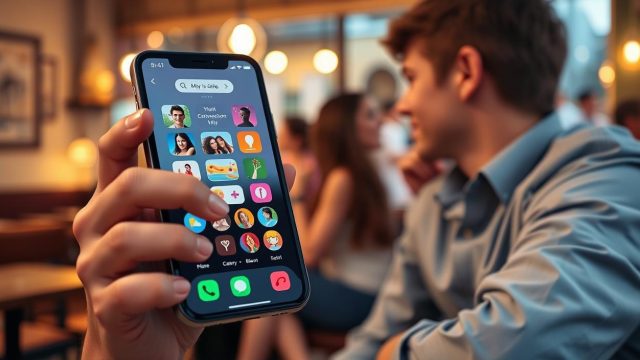 Un smartphone affichant une application de rencontre au design coloré