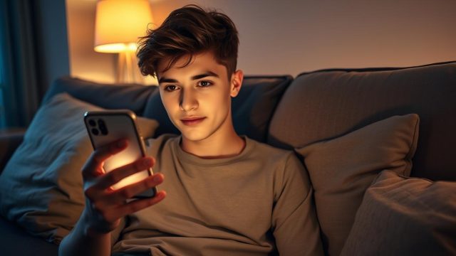 Une personne regarde un appel vidéo sur son téléphone, dans une application de rencontre