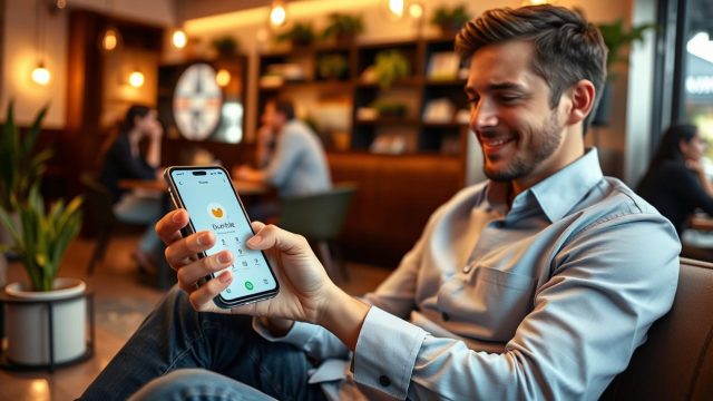 Une personne tient son téléphone et ouvre l’application Bumble pour la première fois